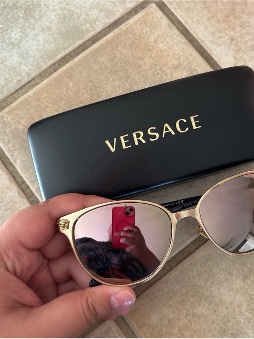 Versace Gold Frame Sunglasses with Rose Mirrored Lenses